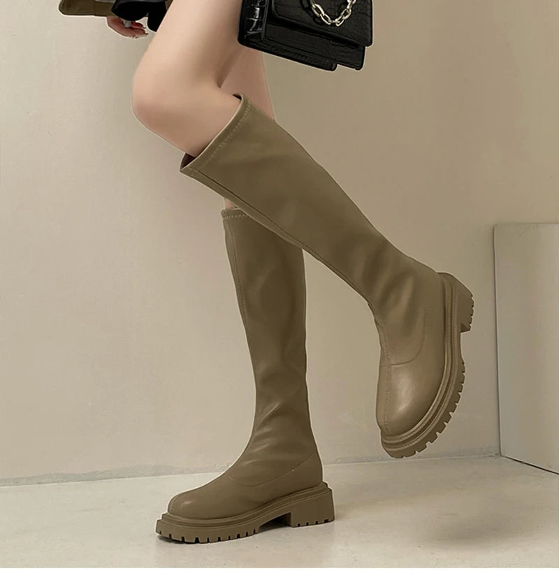 Futurecen Thigh High Women Boots Fashion Soft Leather Knee High Boots 2024 Female Square Heel Autumn Winter Girl's Boots Shoes