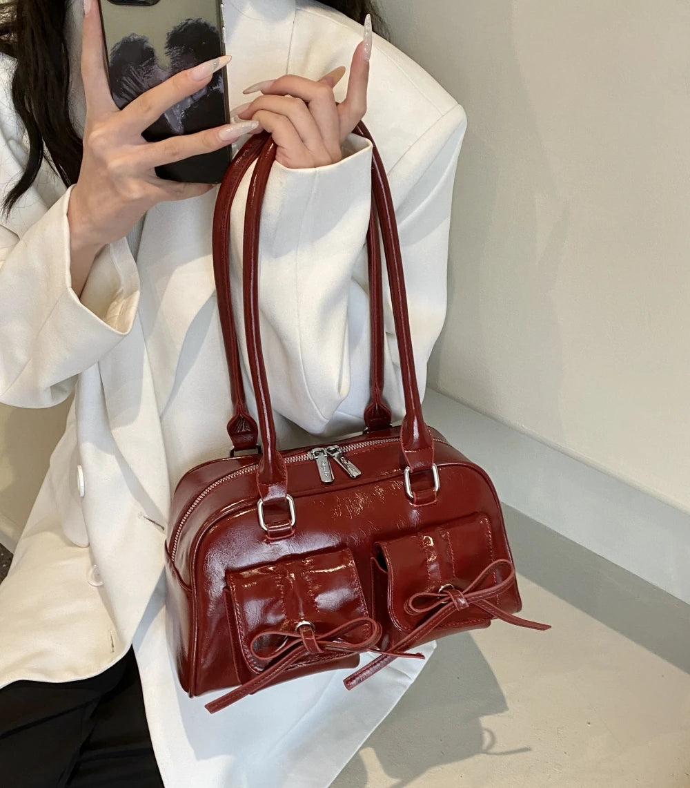 Futurecen  Y2K Stylish Shoulder Bags For Women Pure Color Big Capacity Commuter Mini Boston Underarm Bag 2024 Luxury Designer Handbag