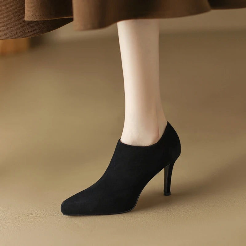 Futurecen Spring/Autumn Women Shoes Pointed Toe Thin Heel Ankle Boots Solid High Heels Sheep Suede Shoes for Women Sexy Heel Shoes