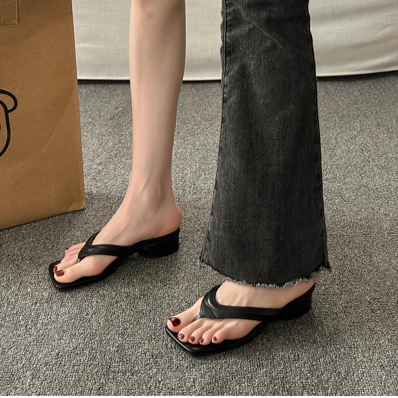 Futurecen Summer Clip Toe Women Slippers Fashion Elegant Thick Heel Slides Shoes Ladies Casual Outdoor Beach Flip Flops Sandal