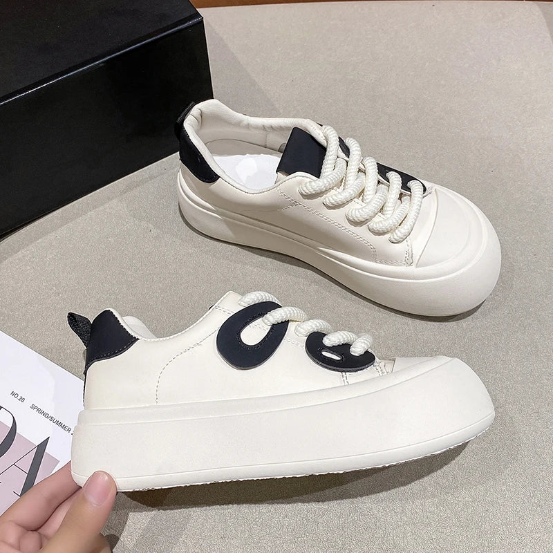 Futurecen  -  New Autumn Versatile Sports Shoes for Women Korean Fashion Casual Student White Shoes Platform Low-top Casual Ladies Shoes