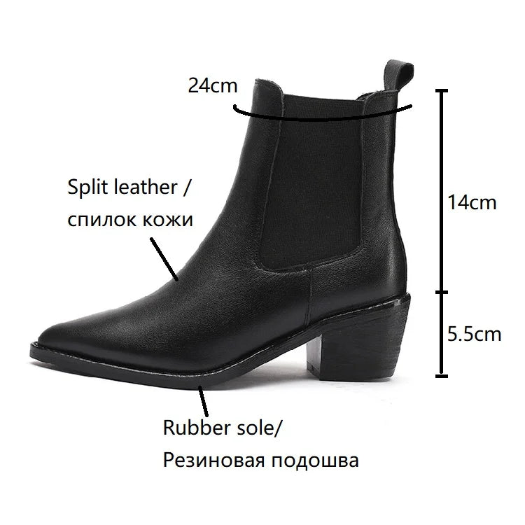 Futurecen  -  NEW Autumn Boots Women Genuine Leather Shoes for Women Pointed Toe Chunky Heel Shoes Retro Slip-on Short Boots Retro Ankle Boots