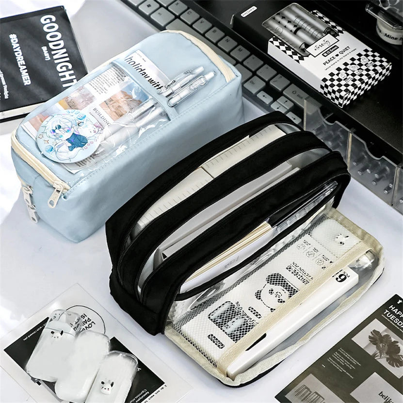 Futurecen Pencil Case Transparent Pen Bags Layers Big Stationery Box Material Escolar School Items Estuche De Lápices Piórnik Cute Things