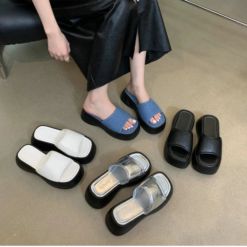 Futurecen Summer Increase Women Slippers Fashion Elegant Open Toe Increase Slides Shoes Ladies Casual Platform Flats Beach Sandal