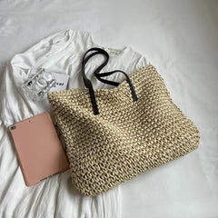 Futurecen Luxury Design Straw Woven Tote Bags For Women Large Capacity Shoulder Beach Bag Pure Color Summer New Big Shopping Handbag