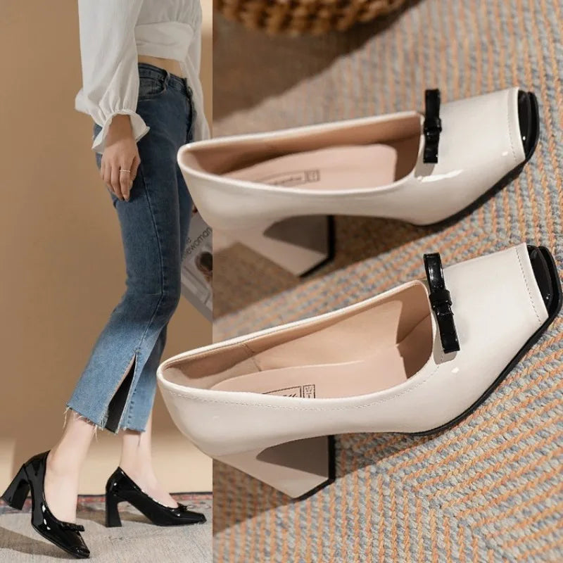 Futurecen  -  Spring Fashion New Style Shallow Mouth Square Toe Pumps Comfortable Elegant High Heels Square Toe Color Matching Women's Shoes