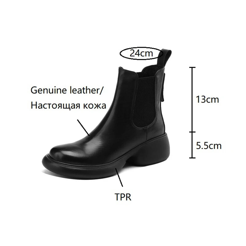 Futurecen NEW Autumn/Winter Women Boots Genuine Leather Shoes for Women Round Toe Chunky Heel Boots Slip-on Platform Boots