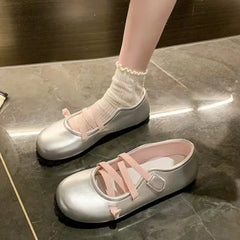 Futurecen  -  New Cow Pattern Round Toe Ballet Flats Woman Brand Design Slip-on Shallow Loafers Ladies Soft Cross Elastic Band Ballerina Shoes