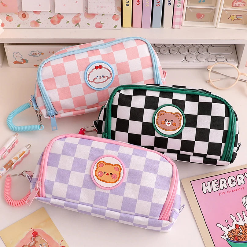 Futurecen  -  Cute Pencil Case Trousse Scolaire Pencil Box Large Capacity Stationery Grid Pencil Cases For Girls Estojo Escolar Pencil Pouch