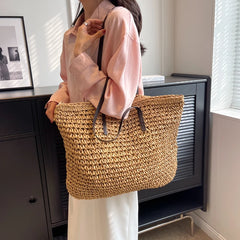 Futurecen Luxury Design Straw Woven Tote Bags For Women Large Capacity Shoulder Beach Bag Pure Color Summer New Big Shopping Handbag