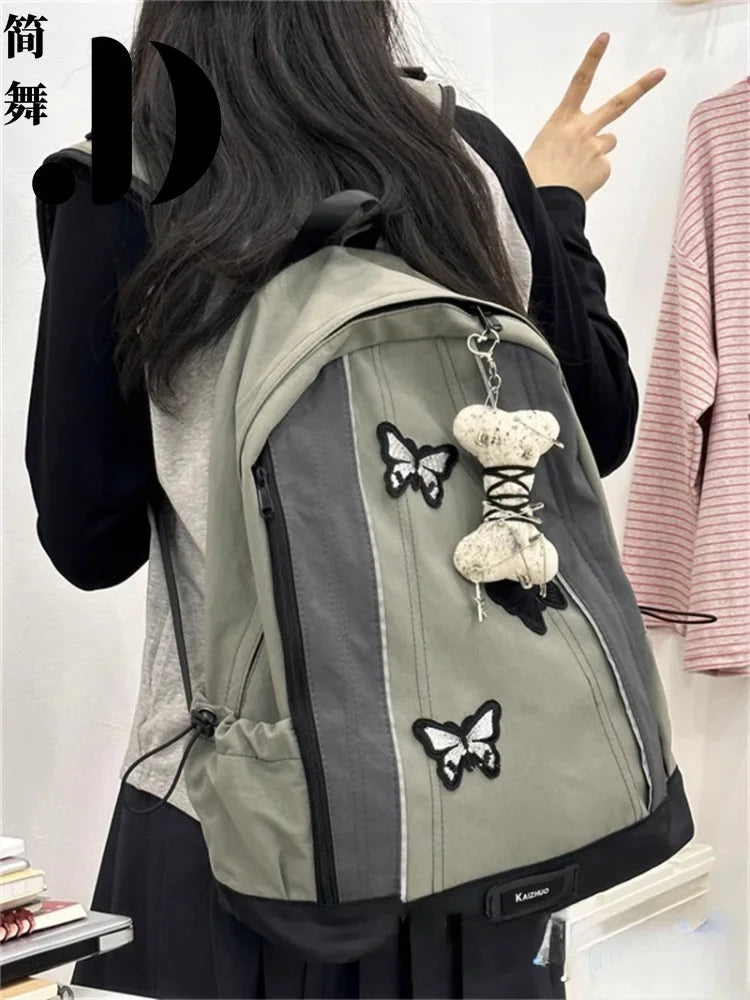 Futurecen  -  Vintage Butterfly Embroidery Bone Pendant Y2k Aesthetic  College Student School Backpack Women Light Mountaineering Backpack