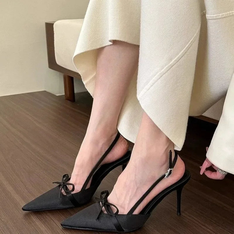 Futurecen 2024 Design Summer New Sexy Pointed Bow Sandals Women Heeled High Heels Wedding Party Women's Shoes Pink Heels