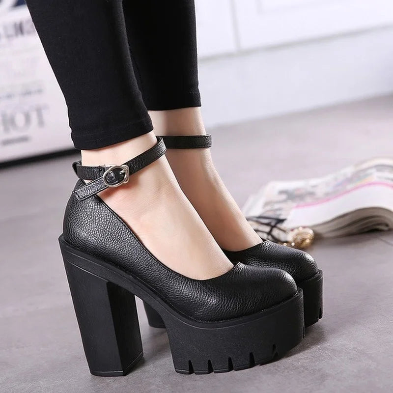 Futurecen Spring Autumn Casual High Heels Shoes Sexy Chunky Heel Platform  Shoes White Black Size 42 Single shoes