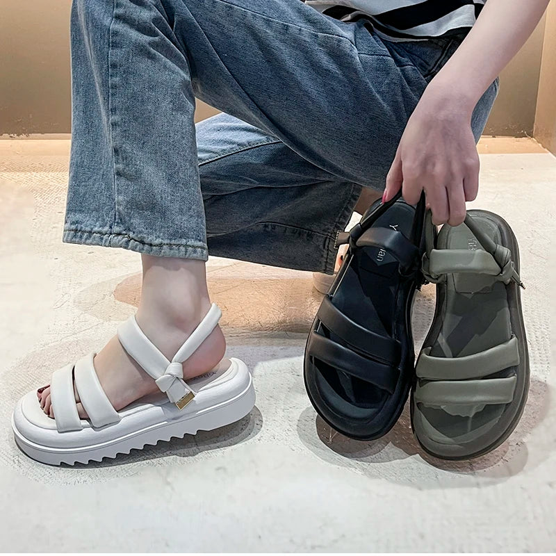 Futurecen 2024 Summer Open Toe Women Sandals Fashion Elegant Platform Flats Shoes Ladies Casual Outdoor Soft Sole Sandal