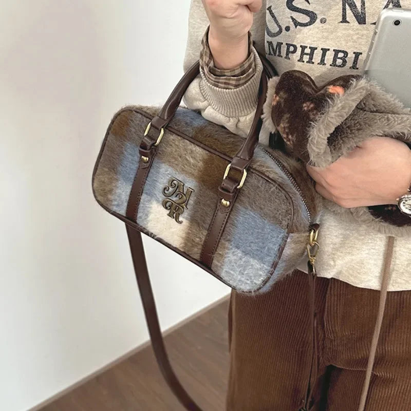 Futurecen Vintage Plaid Womens Handbag College Style New Fashion Bowling Shoulder Bag Aesthetic Original Female Pillow Crossbody Bag