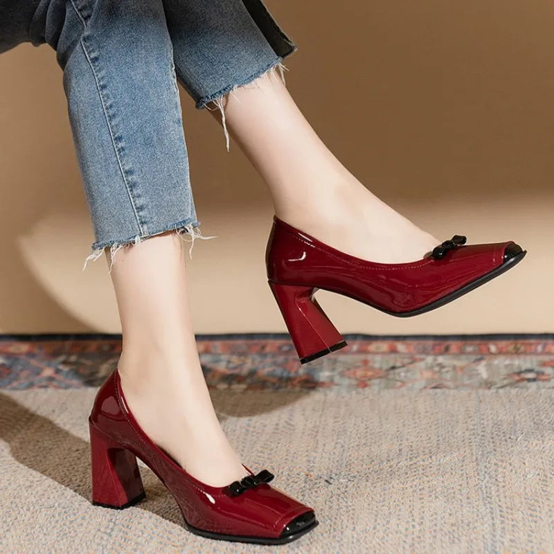 Futurecen  -  Spring Fashion New Style Shallow Mouth Square Toe Pumps Comfortable Elegant High Heels Square Toe Color Matching Women's Shoes