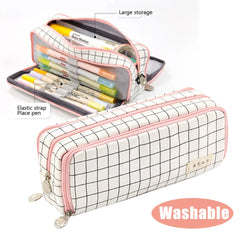 Futurecen Kawaii School Pencil Case Kids Lattice Cotton Linen Multilayer Big Capacity Pencil Box Cute Pensil Case Pen Bag Estuche Escolar