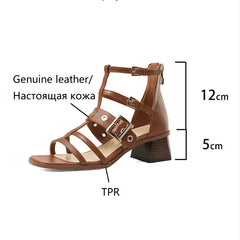 Futurecen  -  Summer Sandals Women Genuine Leather Shoes for Women Cover Heel Gladiator Women Shoes Open Toe Chunky Heel Designer Sandals