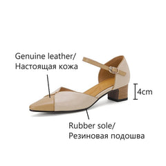 Futurecen  -  NEW Summer Women Sandals Genuine Leather Shoes for Women Cover Toe Chunky Shoes Pointed Toe Cover Heel Sandals Mixed Color Shoes