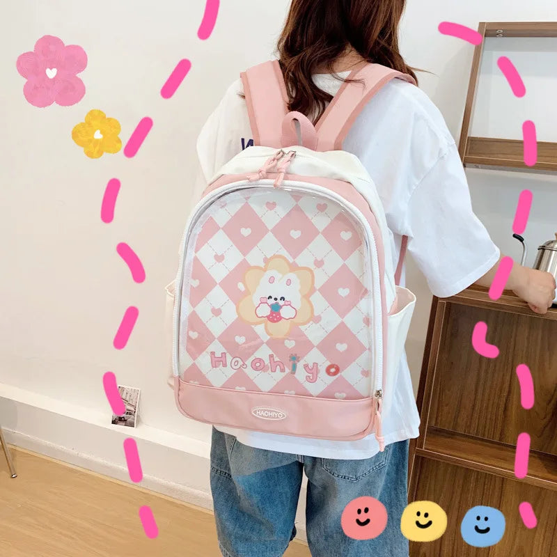 Futurecen  -  New Trendy Ita Backpacks Teenage Girls Transparent Canvas School Bag High-capacity Print Clear Rucksack  Bolsa Mujer