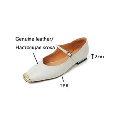 Futurecen  -  NEW Spring/Autumn Women Pumps Genuine Leather Shoes for Women Square Toe Low Heel Shoes Concise Buckle Metal Toe Mary Jane Shoes