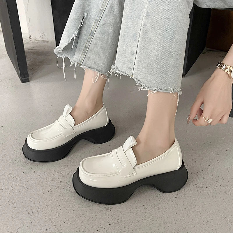 Futurecen  -  Flats Women's Shoes Spring Winter New Chunky Mules British Style Lazy Shoes Fashion Casual PU Dress Square Toe Oxford Shoes