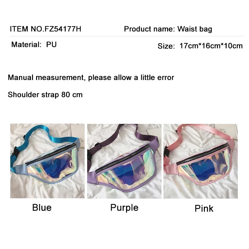 Futurecen  -  Girls Sac Laser Belt Bags Women Fanny Packs Bum Bag Punk Holographic Waist Pack Pouch Waterproof Translucent Glitter Clear Lady