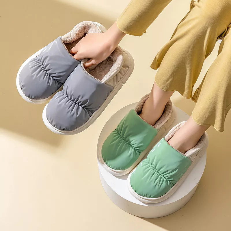 Comwarm Winter Toast Women Slippers Warm Plush Cotton Slippers Indoor Home Non-Slip Thick Sole Furry Shoes For Couples New