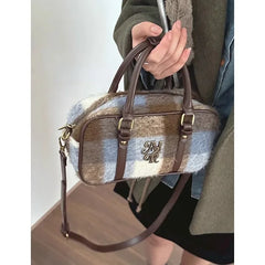 Futurecen Vintage Plaid Womens Handbag College Style New Fashion Bowling Shoulder Bag Aesthetic Original Female Pillow Crossbody Bag