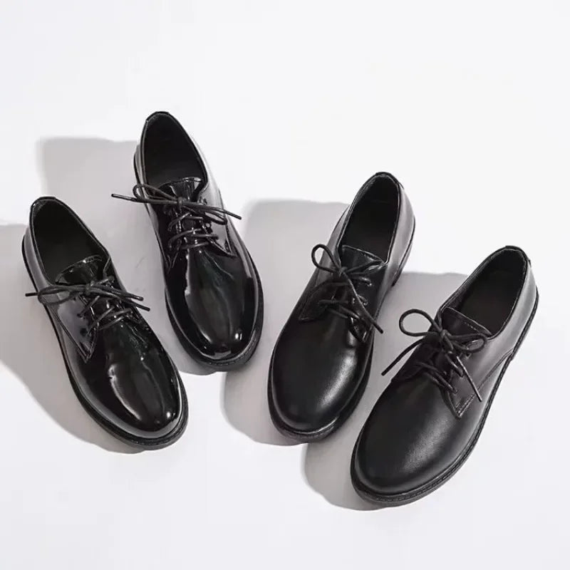 Futurecen  -  Women New Black Platform Flats Shoes Ladies Loafers Lace Up Elegant Small Leather Shoes Designer Casual Leather Oxfords