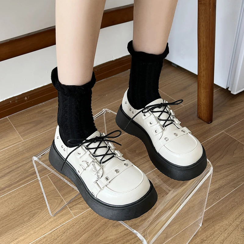 Futurecen Plus Size 42 Lolita Shoes Women Japanese E Girl Chunky Platform Cosplay Costume Student Mary Jane Black Shoe