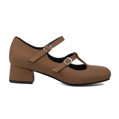 Futurecen  -  New French Square Headed Mid Heel Mary Jane Shoes Women's One Line Buckle High Heels Shallow Mouth Thick Heels