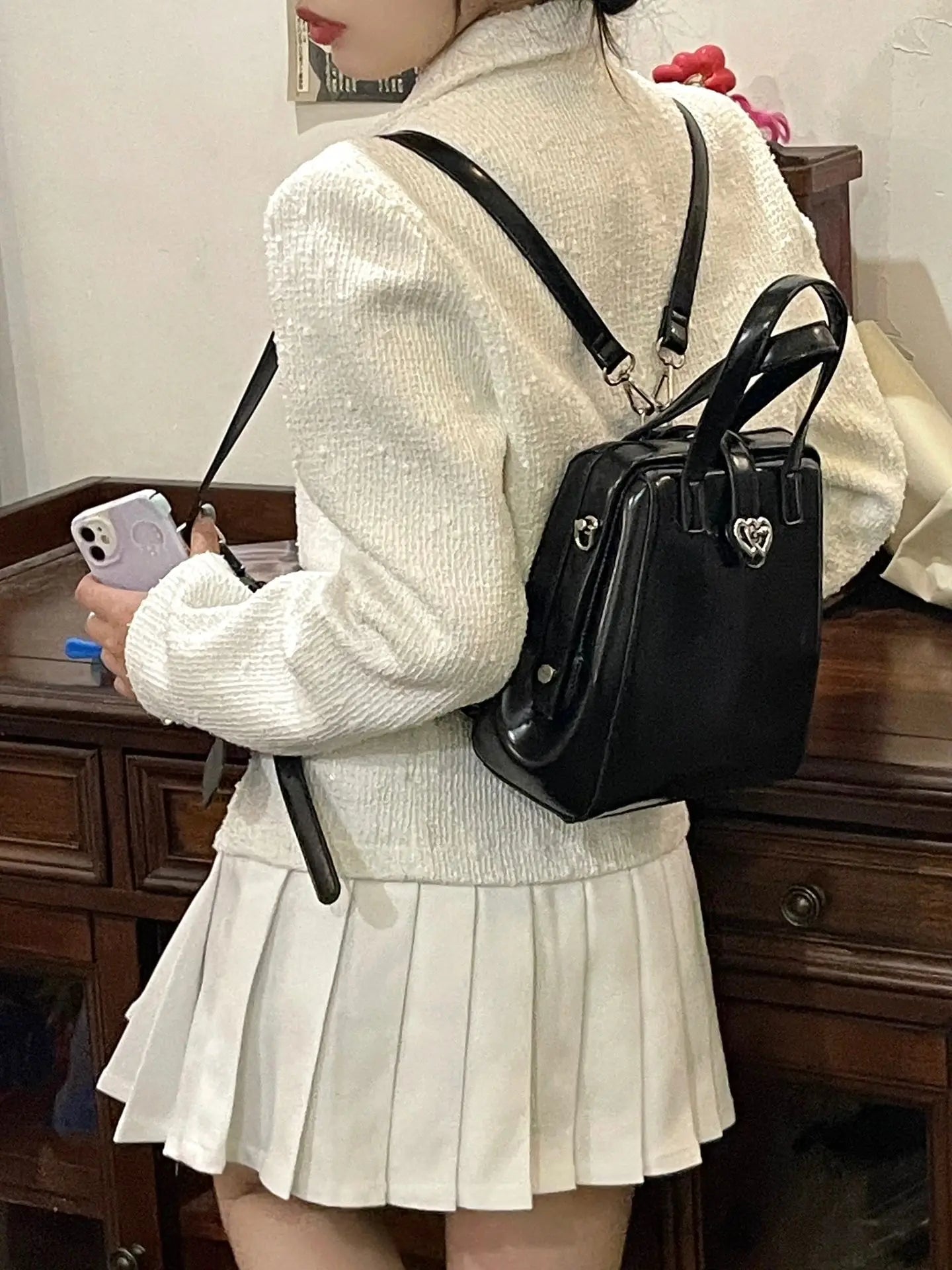 Futurecen Korean Vintage Chic Preppy Mini Schoolbags Simple Fashion Heart Women Shoulder Handbags Sweet Cool Y2k Aesthetic Girls Backpacks