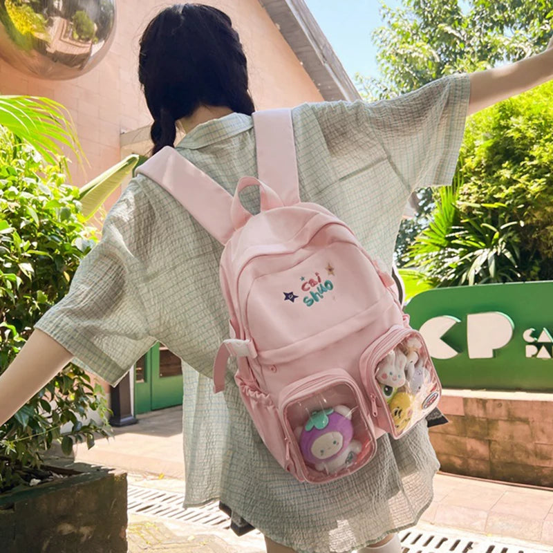 Futurecen  -  Kawaii Women Backpacks Candy Color Patchwork Casual Nylon Bolso Mujer Letter Embroidered Large Capacity Students Mochilas