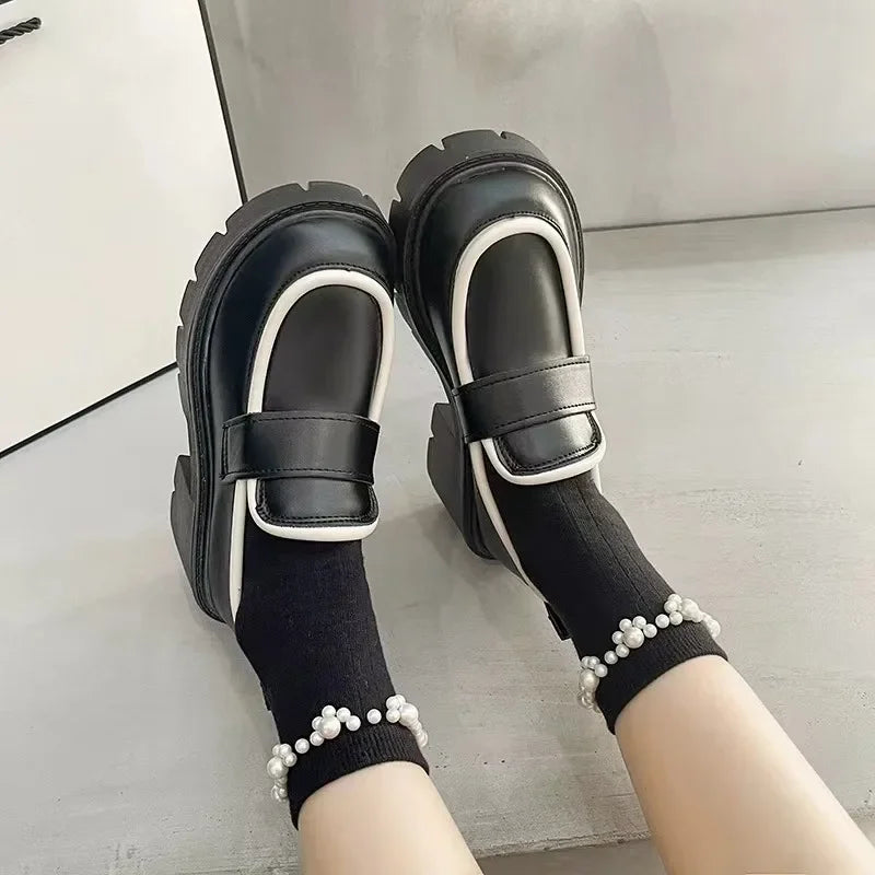 Futurecen  -  Women Summer Black Platform Mary Jane Shoes Women Heels Retro Lolita Shoes Ladies Designer Uniform Shoes Leather Oxfords