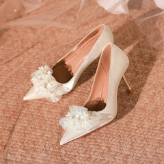 Futurecen  -  Sharp Pointed Thin Heeled Women Pumps Fashion High Heels Satin Silk Dress Pumps Lady Wedding Bridal Scarpin Catwalk Shoes