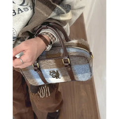 Futurecen Vintage Plaid Womens Handbag College Style New Fashion Bowling Shoulder Bag Aesthetic Original Female Pillow Crossbody Bag