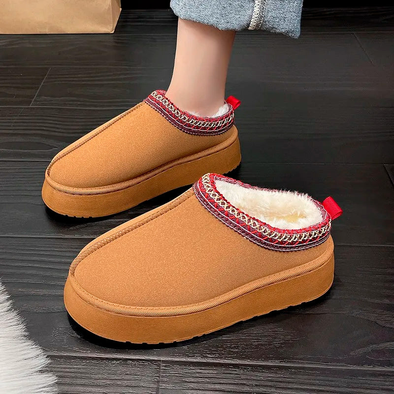 New Winter Retro Women Snow Warm Suede Leather Lazy Loafers Boots Shoes Woman Lady Female Flat Bottine Botas Boots Shoes