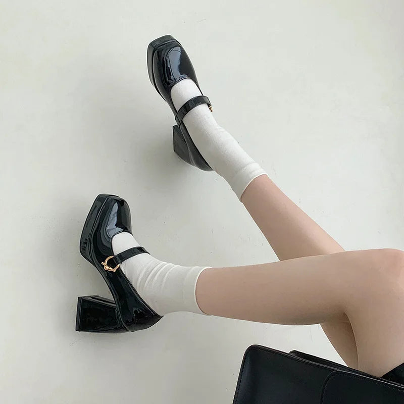 Futurecen Thick-heeled High-heeled Women's Spring and Autumn New Style Short Shallow Square Head French Shoes Women Shoes