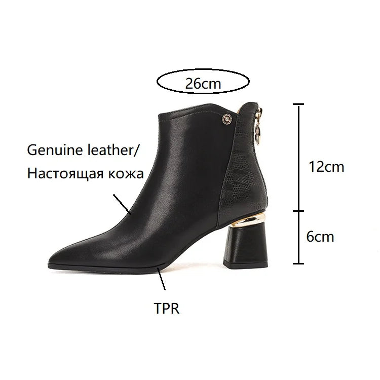 Futurecen  -  NEW Autumn Women Boots Pointed Toe Chunky Heel Boots Genuine Leather Shoes for Women Elegent Ankle Boots High Heel Female Boots