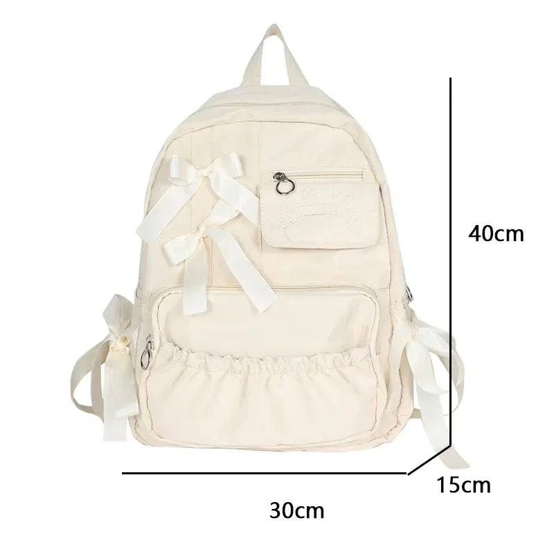 Futurecen  - fancy bags Women Bow White Backpacks Fashion School Bag for Teenager Girls Canvas Book Bagpack New High-school Nylon Letter Backapck