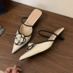 Futurecen Flower Pointed Toe High Heels Women Luxury Designer Sandals Female Summer Elegant Fashion Pumps Woman Flower Mule Slippers Women