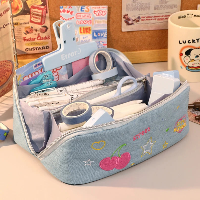 Futurecen  -  Denim Blue Pencil Case Estuches Escolares Stationery Pencil Cases For Girls Large Capacity School Supplies Kalemlik Pencil Pouch