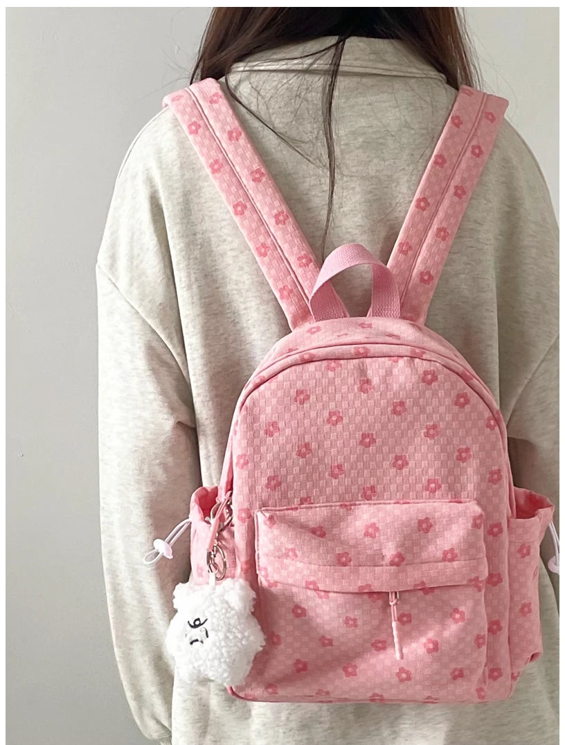 Futurecen Mini Japanese Sweet Floral Print Backpack Casual Y2k Aesthetic Preppy Schoolbags Women Kawaii All Match Backpacks for Students