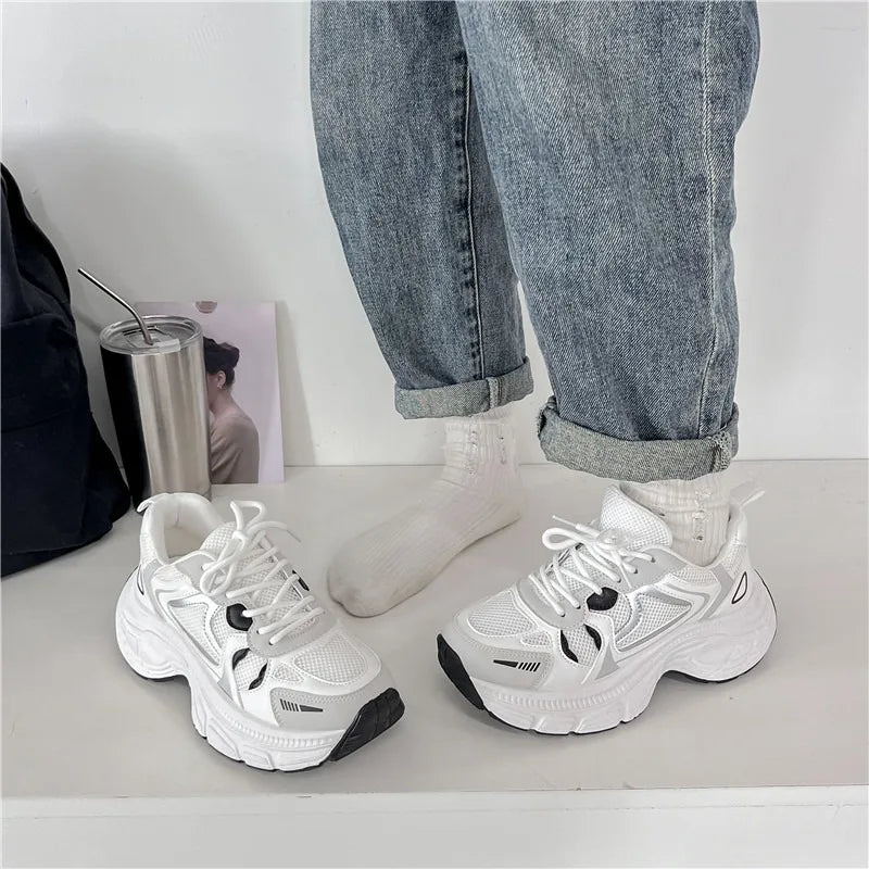 Futurecen  -   Women Trendy Sneakers Lace-up Platform Women Shoes Thick-soled Mesh Breathability Patchwork Color Women Casual Shoes