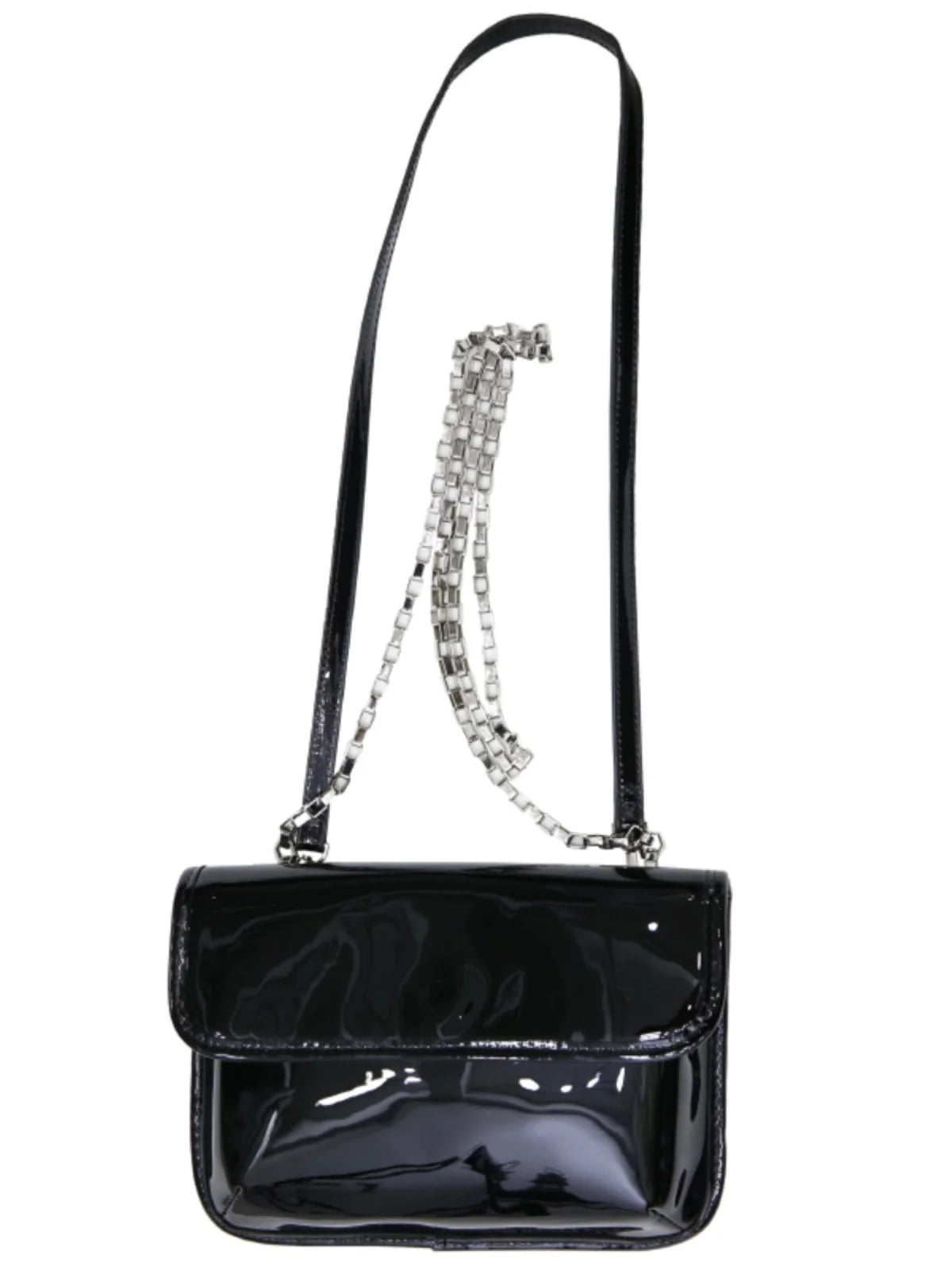 Futurecen  -  Classic Patent Leather Black Bag For Women New Versatile Fashion Simple Double Shoulder Strap Chain Small Square Bag