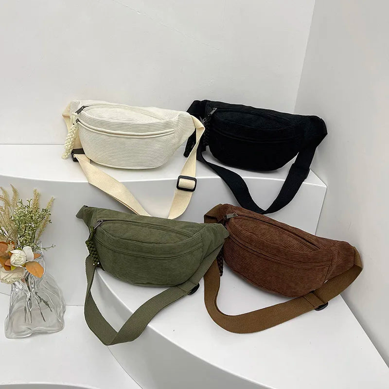 Futurecen  -  Casual Corduroy Belt Bags for Women Fashion Fanny Pack Female Banana Waist Bag Hip Purse Shoulder Crossbody Chest Bag Pocket