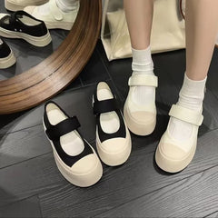 Futurecen  -  French Mary Jane Women's Shoes New Ugly and Cute Sandals Big Head Platform Female Canvas Shoes Thick Low Kawaii Girls' Shoes