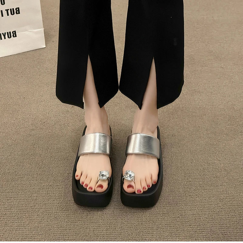 Futurecen 2024 Summer Crystal Women Slipper Fashion Comfort Clip Toe Ladies Platform Wedges Heel Slides Beach Sandal Shoes