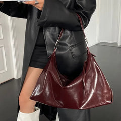 Futurecen  Burgundy Women Tote Bag Aesthetic Vintage Fashion Advanced Leather Shoulder Bag Autumn and Winter Large Capacity Handbag